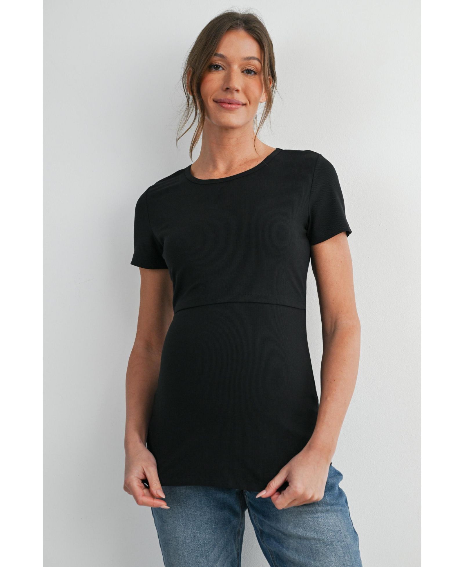 Женский топ Hello Miz Maternity Nursing Ribbed Short-Sleeve Crewneck с панелью Lift-Up