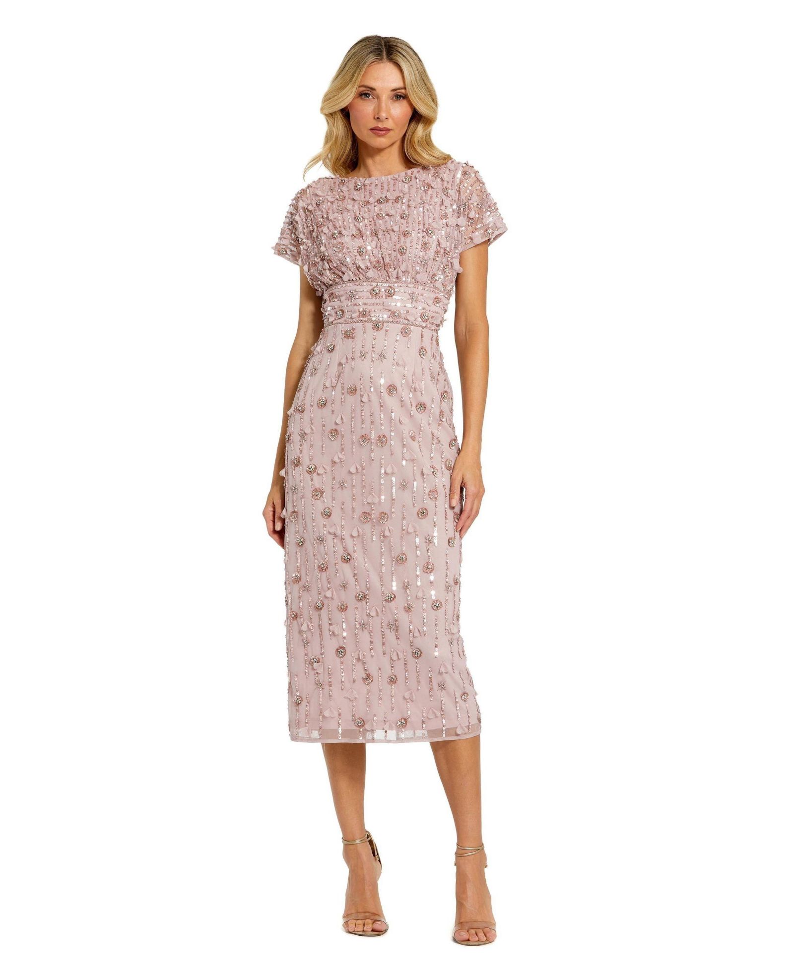 Mac Duggal Платье миди с цветочными бусинами и коротким рукавом Petite