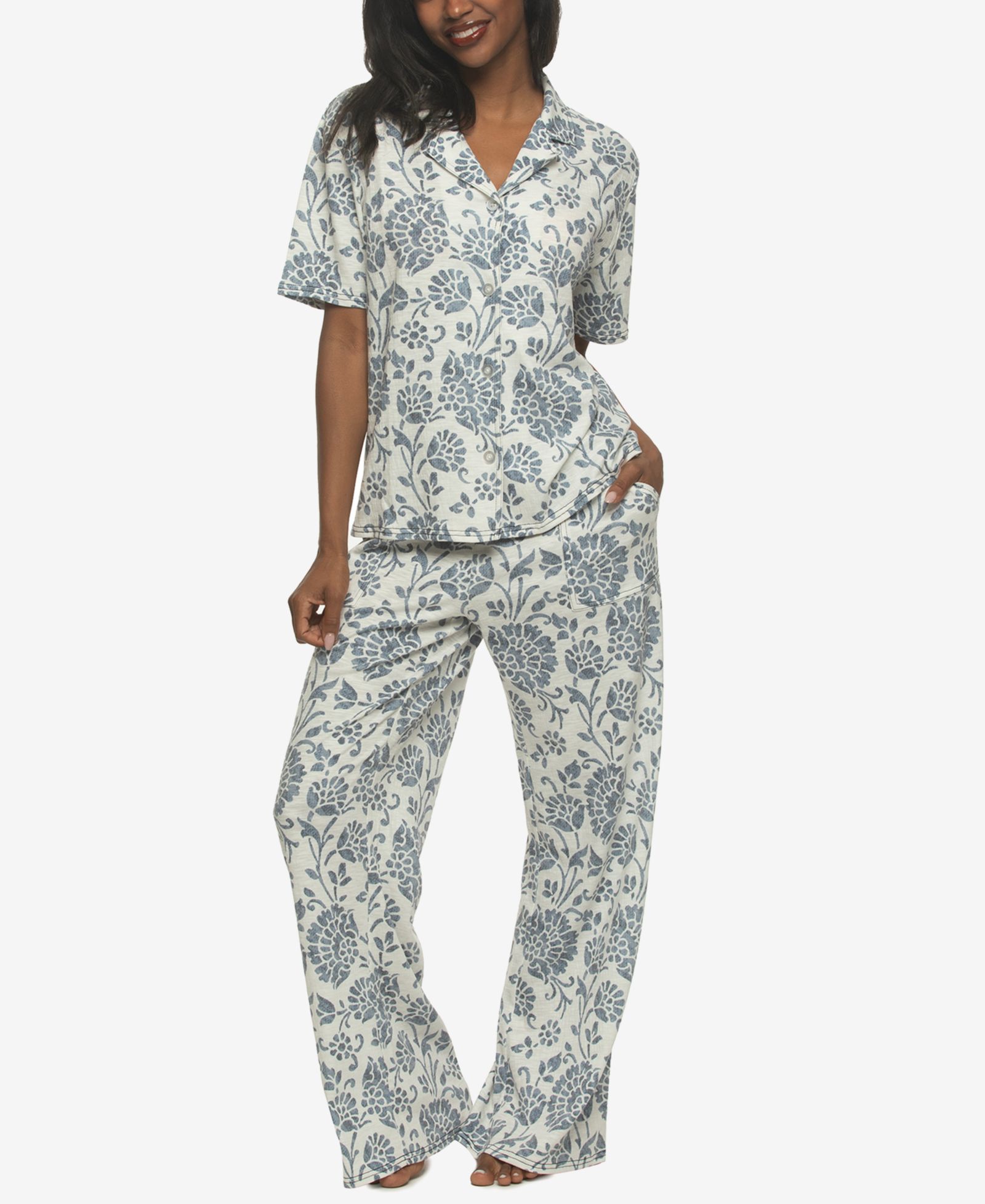 Felina Women's Josephine Notched Collared Shirt and Pants Pajama Set Style