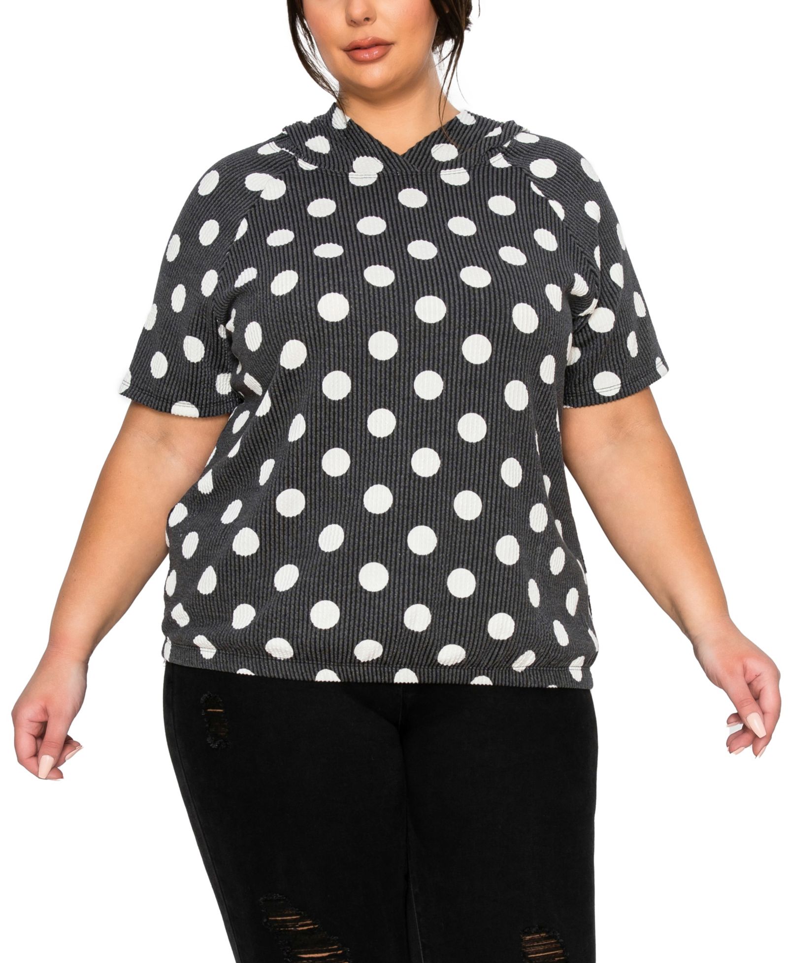 Толстовка COIN 1804 Plus Size Polka Dot Double Knit с коротким рукавом и эластичным низом
