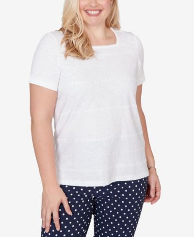 Alfred Dunner Petite Port Side Layered Dot Square Neck T-Shirt