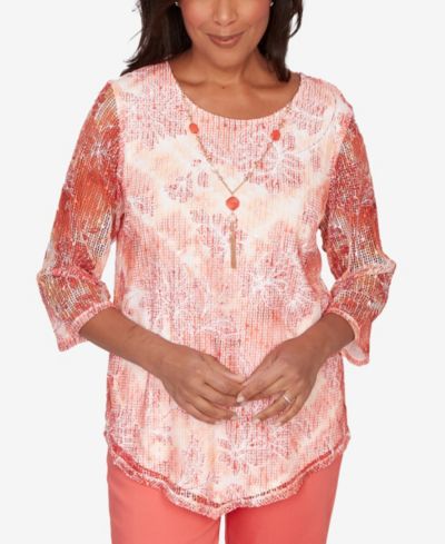 Женский топ Alfred Dunner Petite Resort Living Batik Tie Dye Chevron Crew Neck