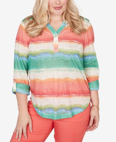 Женский топ Alfred Dunner Petite Resort Living Biadere Tie Dye Stripe Henley