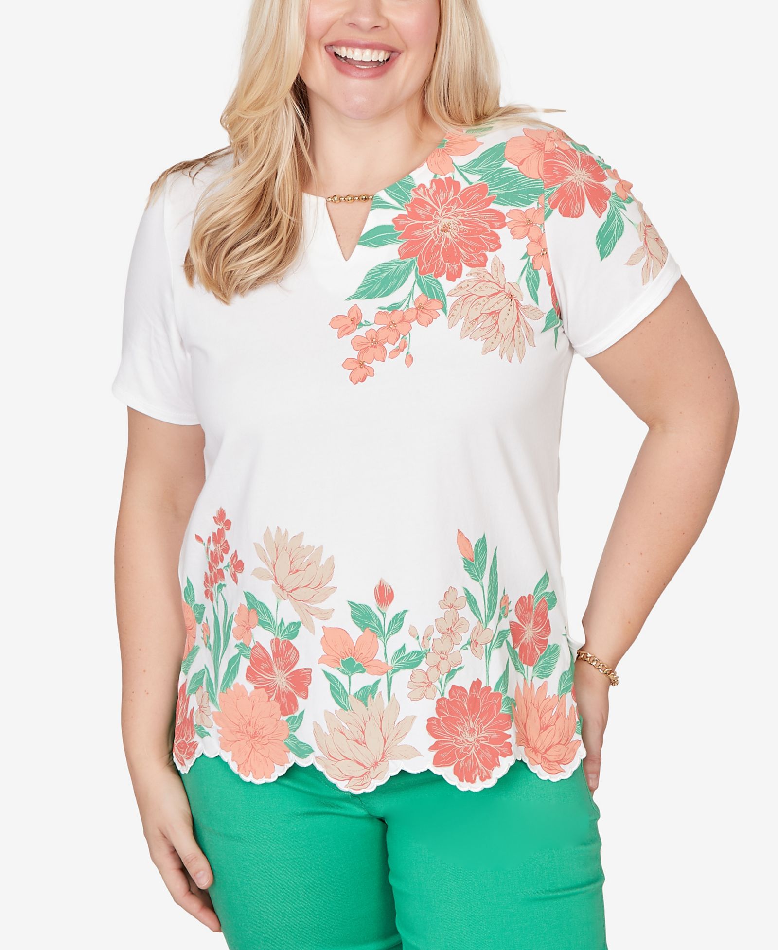 Женский топ Alfred Dunner Petite Resort Living Floral Scallop Border