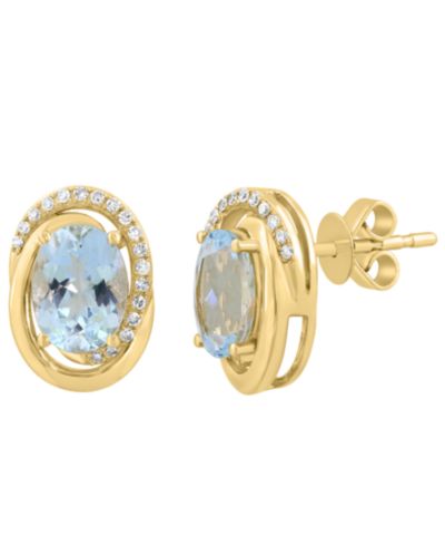 EFFY Collection серьги-гвоздики с аквамарином и бриллиантами в золоте 14k Yellow Gold