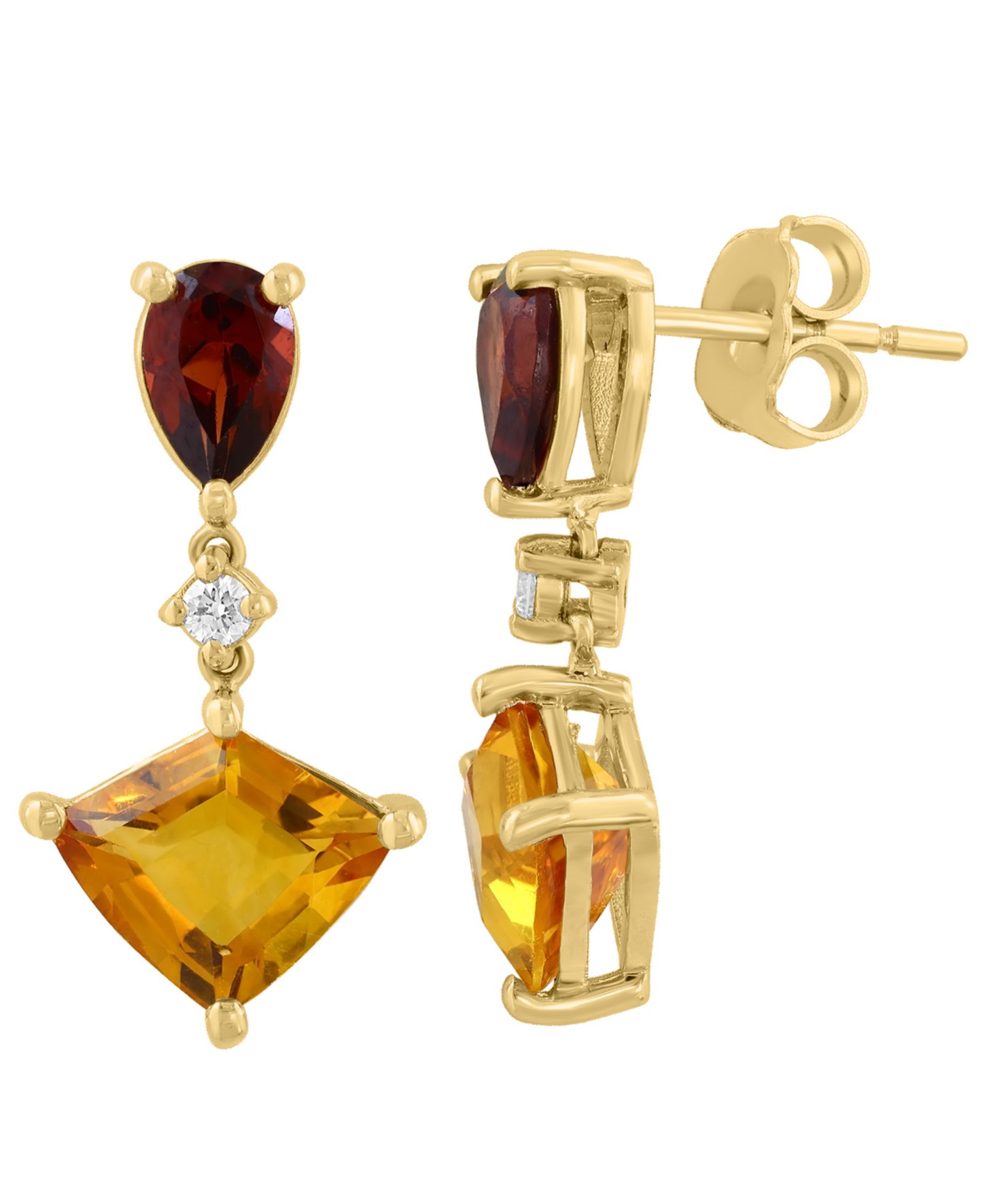 EFFY Collection Citrine (2 ct. t.w.), Garnet (1 ct. t.w.) and Diamond (1/20 ct. t.w.) Drop Earrings in 14k Yellow Gold
