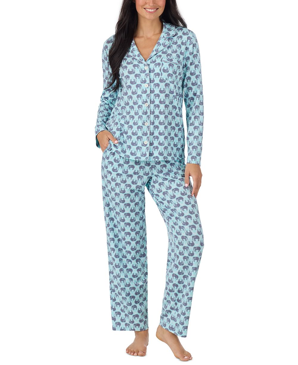 Cuddl Duds Women's Long-Sleeve Button-Front Cotton-Blend Pajama Set