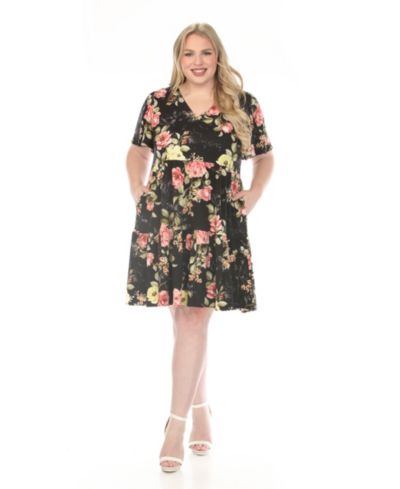 White Mark Plus Size V-Neck Tropical Flower Short-Sleeve Dress