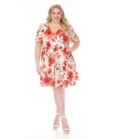 White Mark Plus Size V-Neck Vintage Floral Short-Sleeve Dress