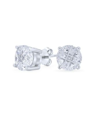 Серьги-гвоздики Bling Jewelry с круглым одиночным камнем CZ Invisible Cut Checkboard Cubic Zirconia из стерлингового серебра