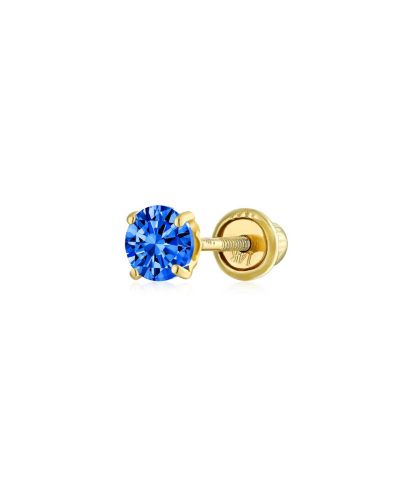 Bling Jewelry Minimalist Tiny Cubic Zirconia AAA CZ 4-Prong Helix Cartilage Ear Lobe Piercing Daith Round Solitaire 14K Gold 1 Piece Stud Earring For Women Screw Back 3MM 4MM