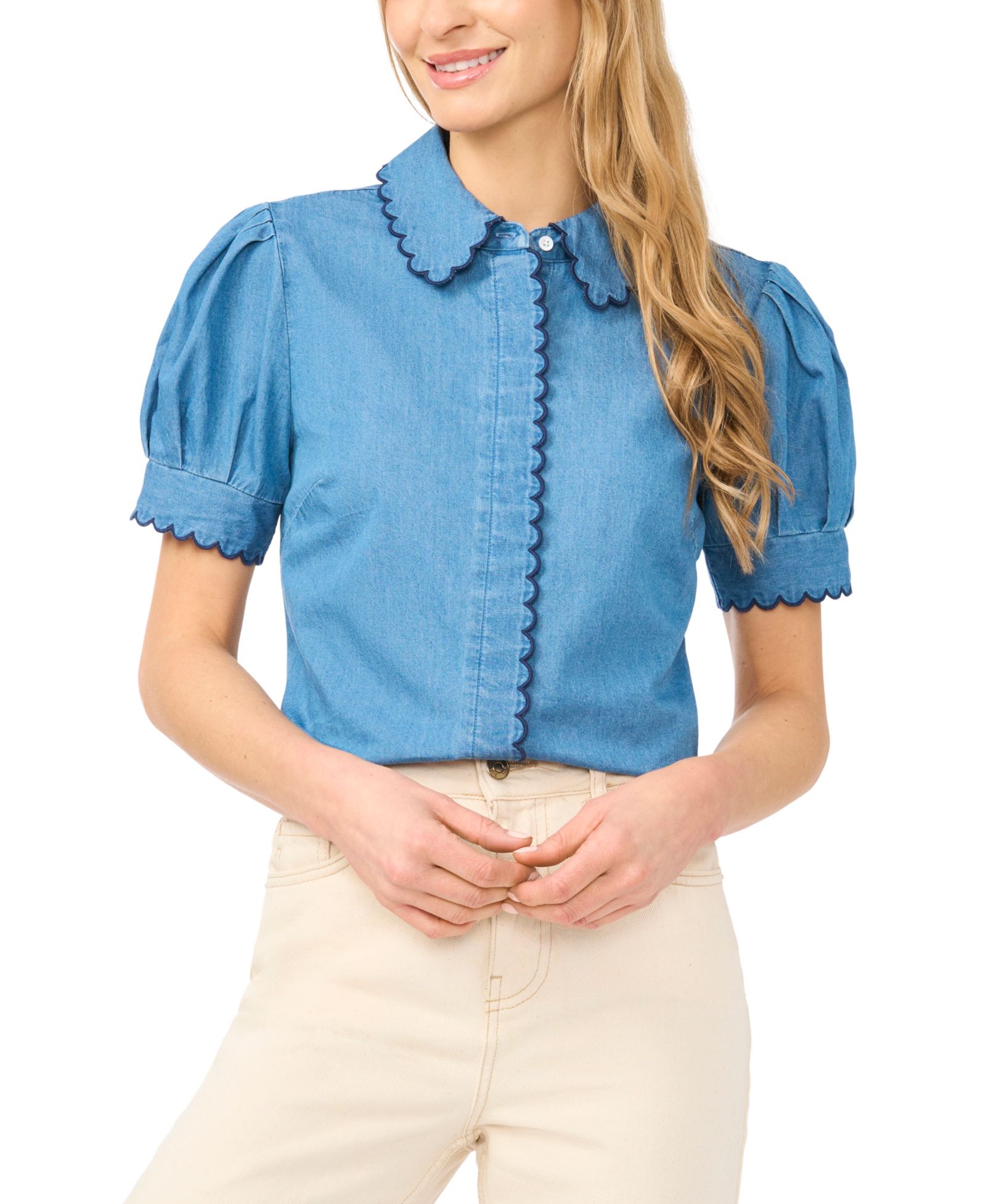 Рубашка CeCe Women's Puff-Sleeve Button-Front