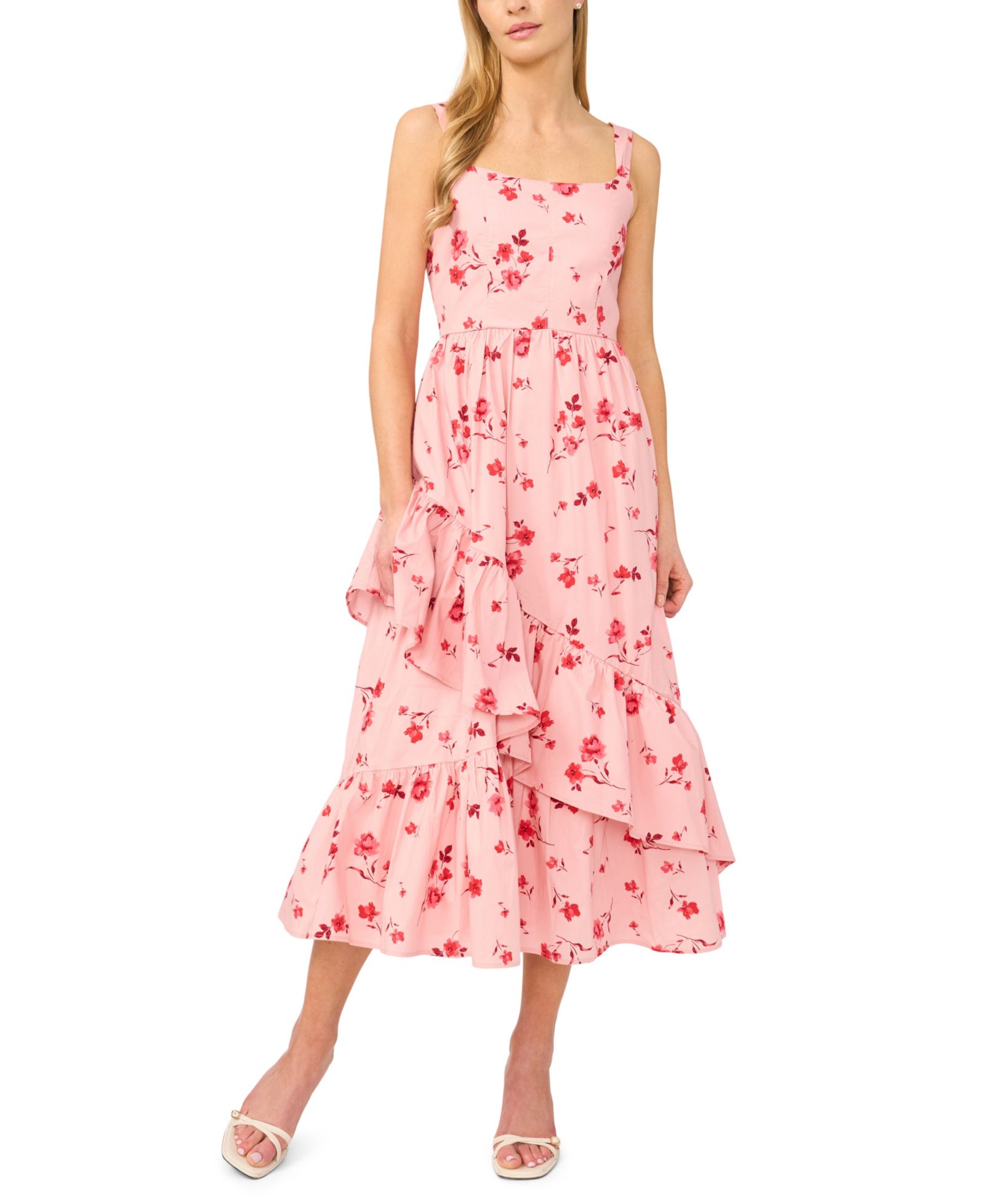 CeCe Women's Sleeveless Floral Square Neck Midi Dress