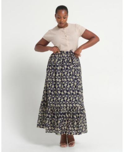 Юбка миди ESTELLE Plus size Sea Lily Print Tiered A-Line