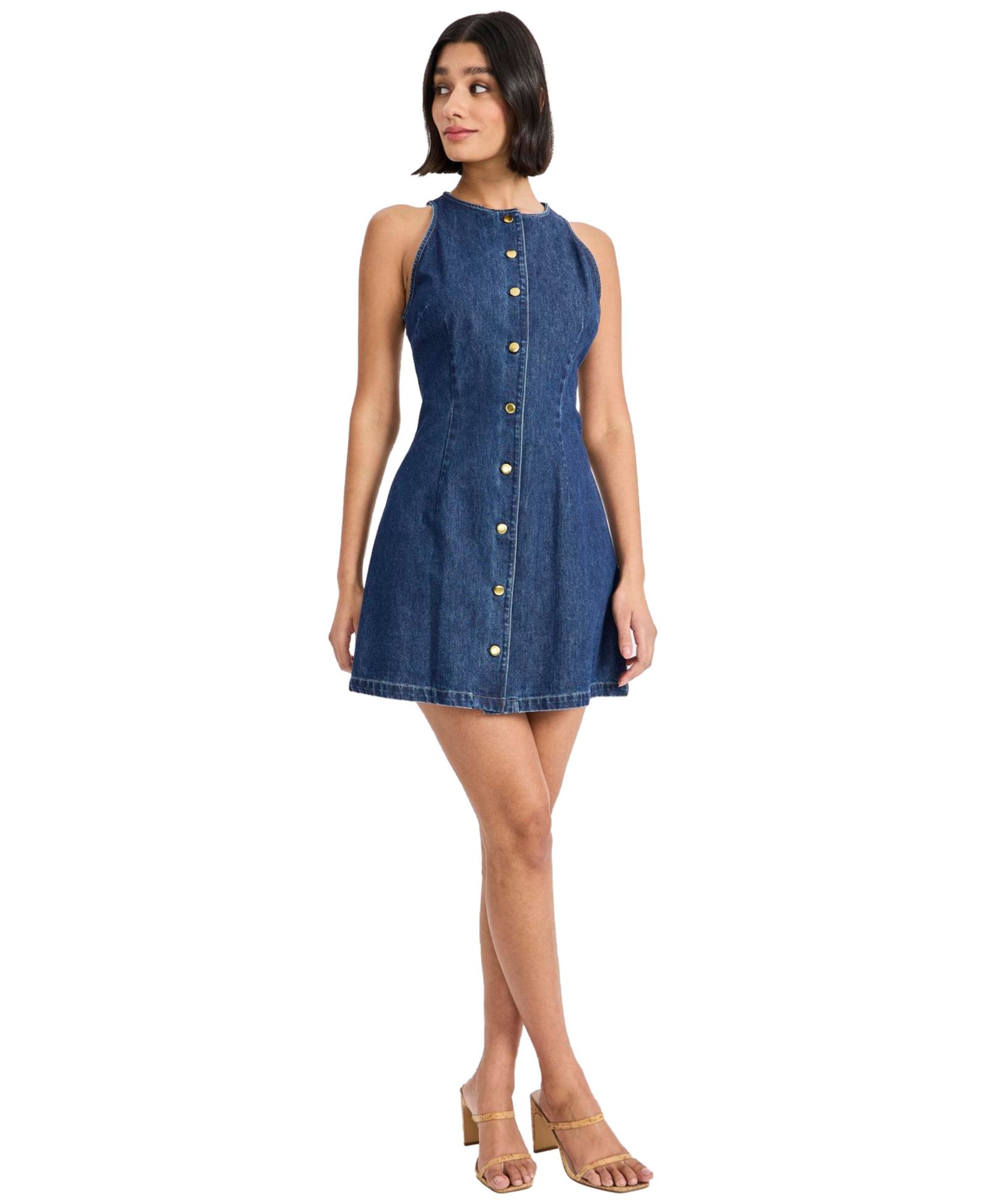 Женское мини-платье Donna Morgan Sleeveless Crewneck Button-Front