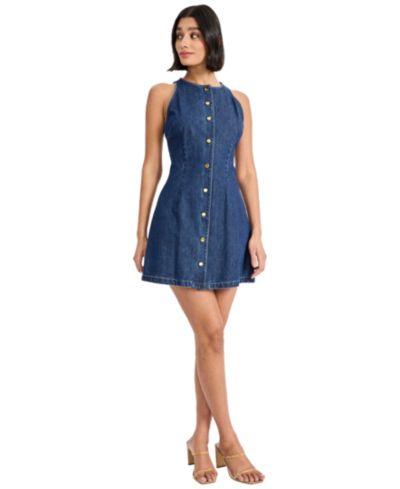Женское мини-платье Donna Morgan Sleeveless Crewneck Button-Front