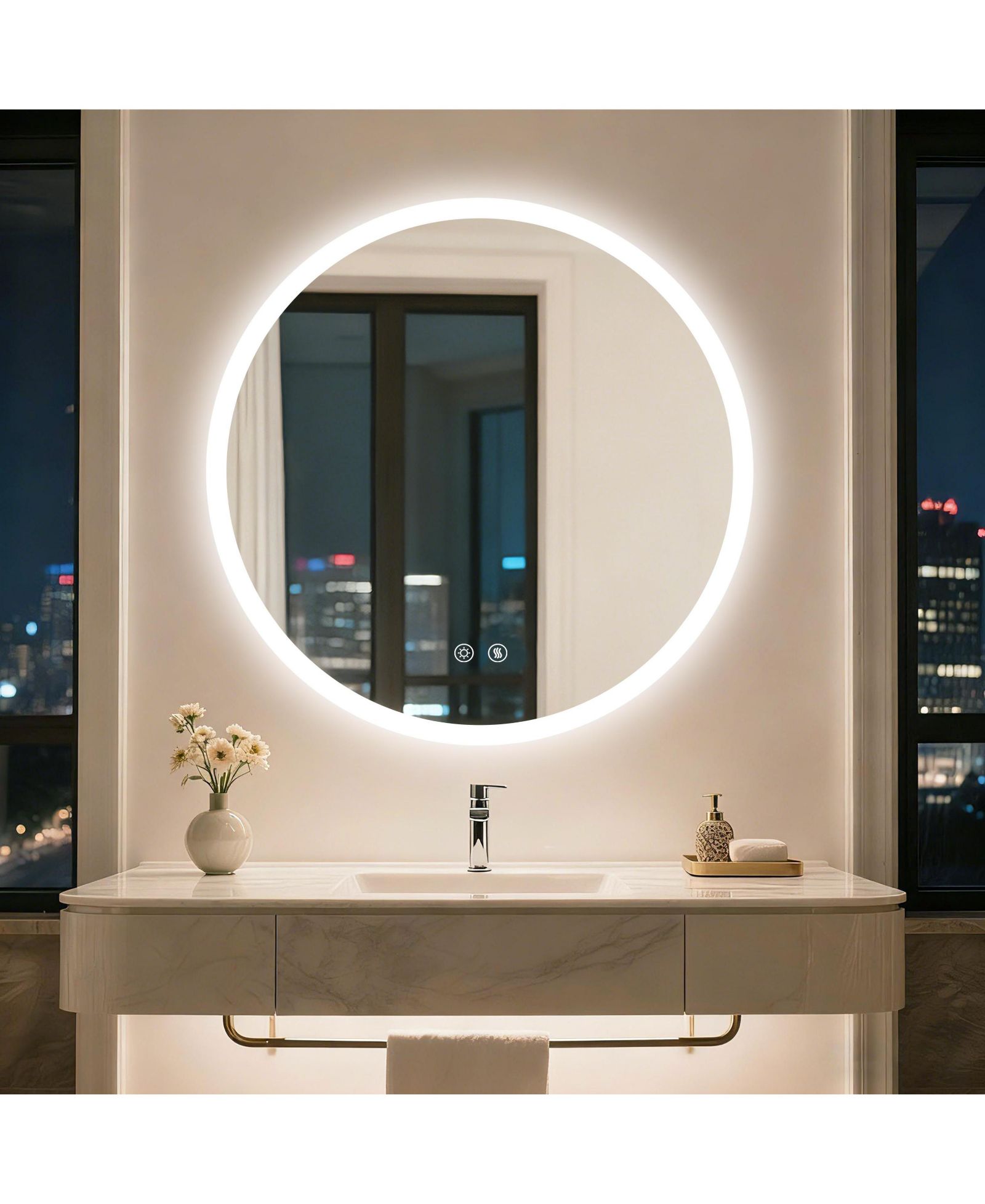 LUVODI 32" Round Led Bathroom Mirror with Lights Wall-Mounted Vanity Mirror