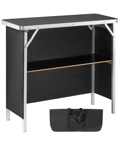 Mecale 38.39" x 15.16" x 34.25 Folding Portable Bar Table with Carrying Case, Storage Shelf and Skirt