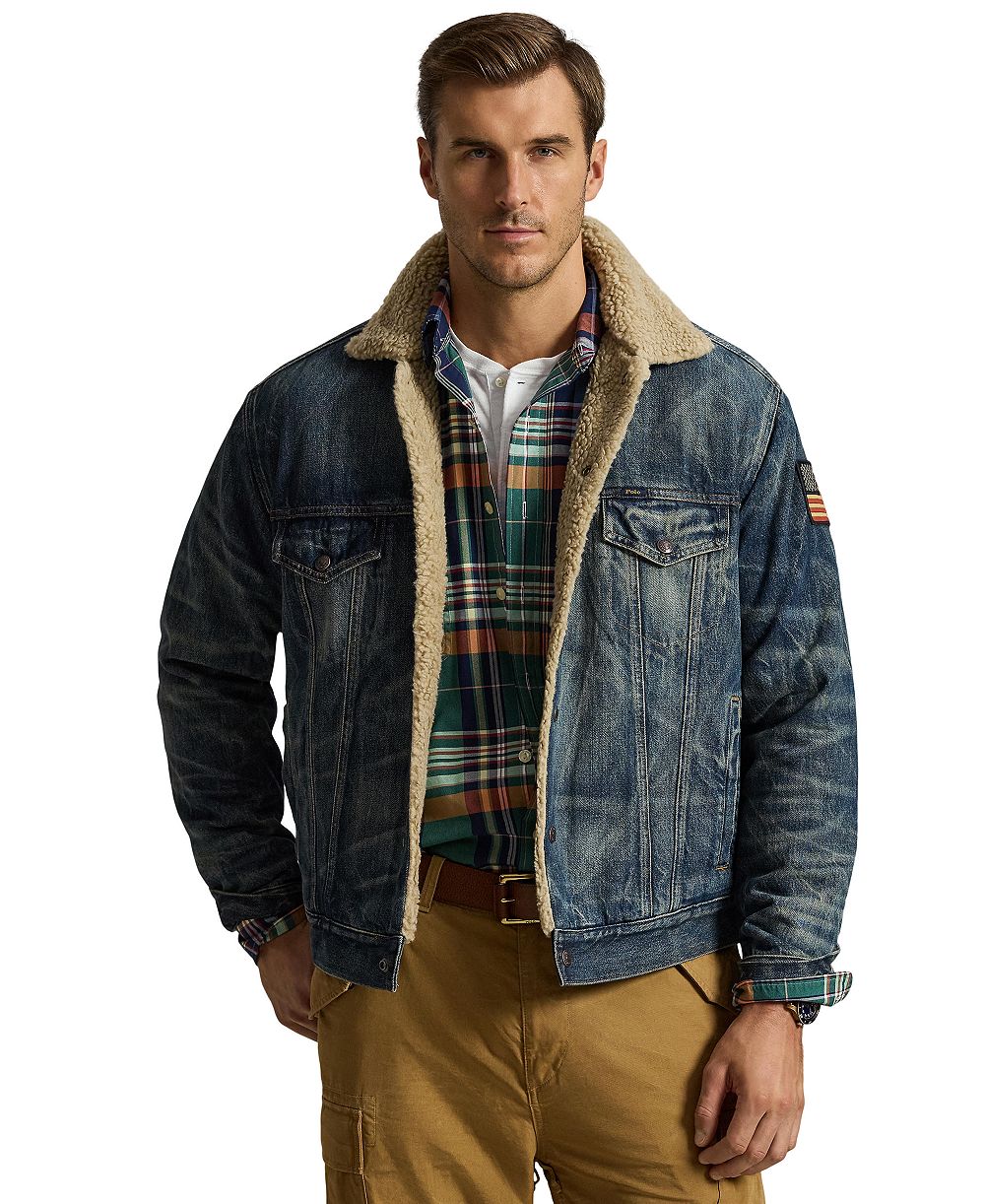 Polo Ralph Lauren мужская джинсовая куртка с длинным рукавом и подкладкой из шерпы, большие размеры