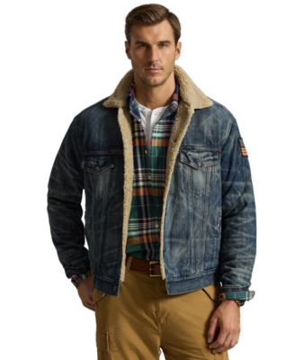 Polo Ralph Lauren мужская джинсовая куртка с длинным рукавом и подкладкой из шерпы, большие размеры