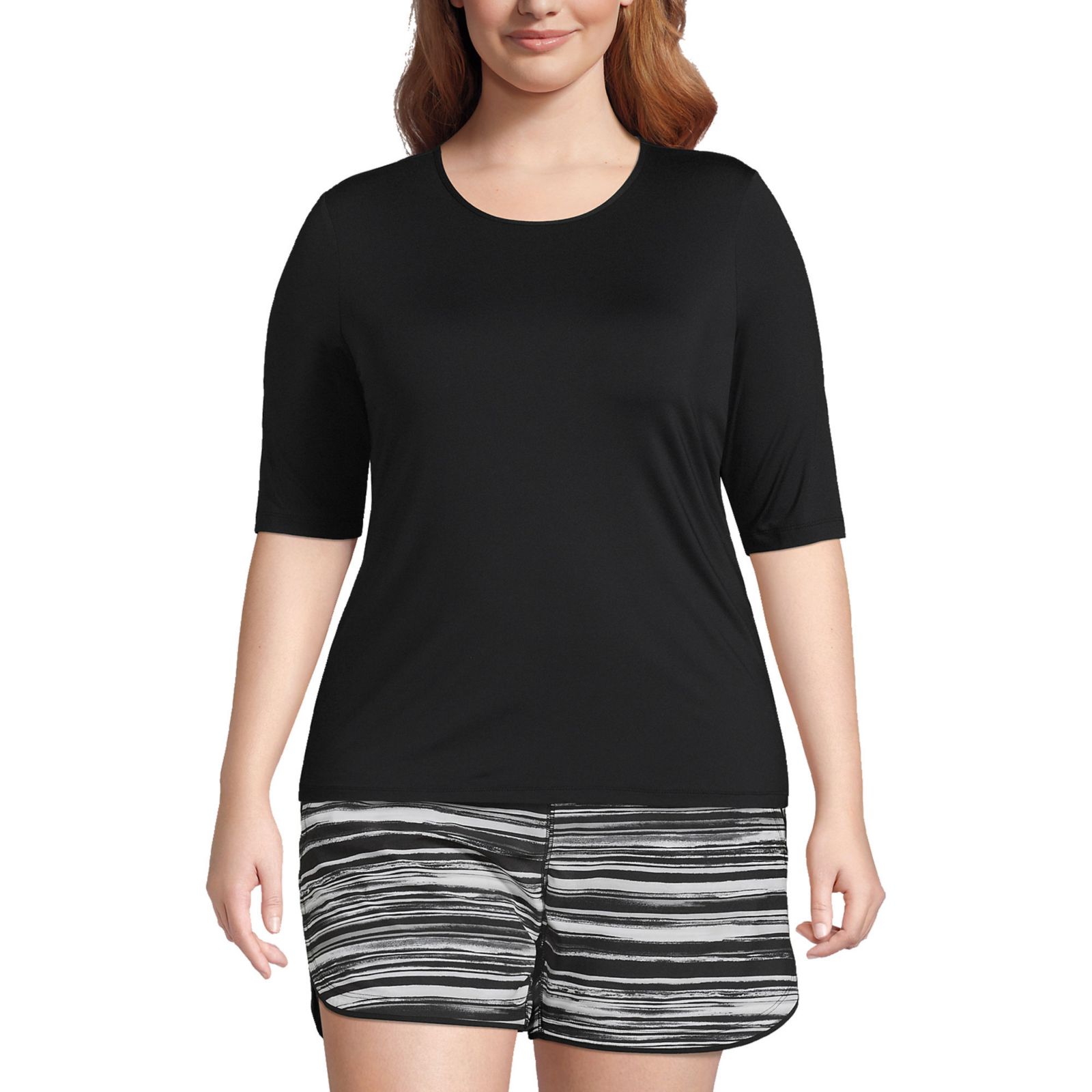 Lands' End Plus Size SunShade UPF 50 Elbow Sleeve Rash Guard Swim Tee