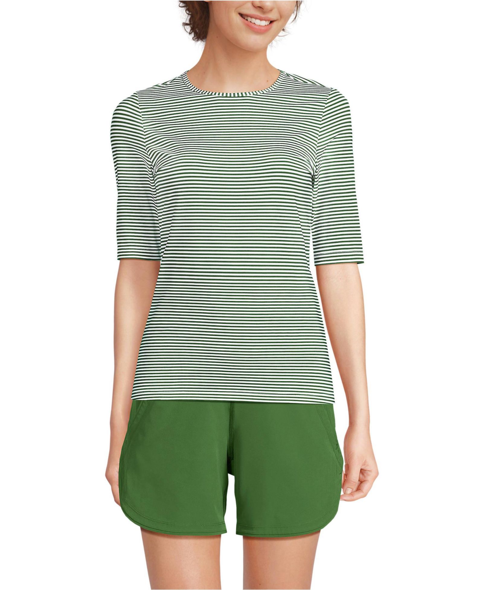 Lands' End Women's SunShade UPF 50 Elbow Sleeve Rash Guard Swim Tee