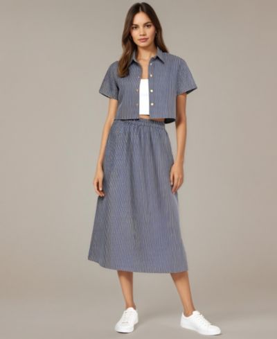 Женский комплект Modenaire Striped Cropped Button-Up Shirt and Midi Skirt