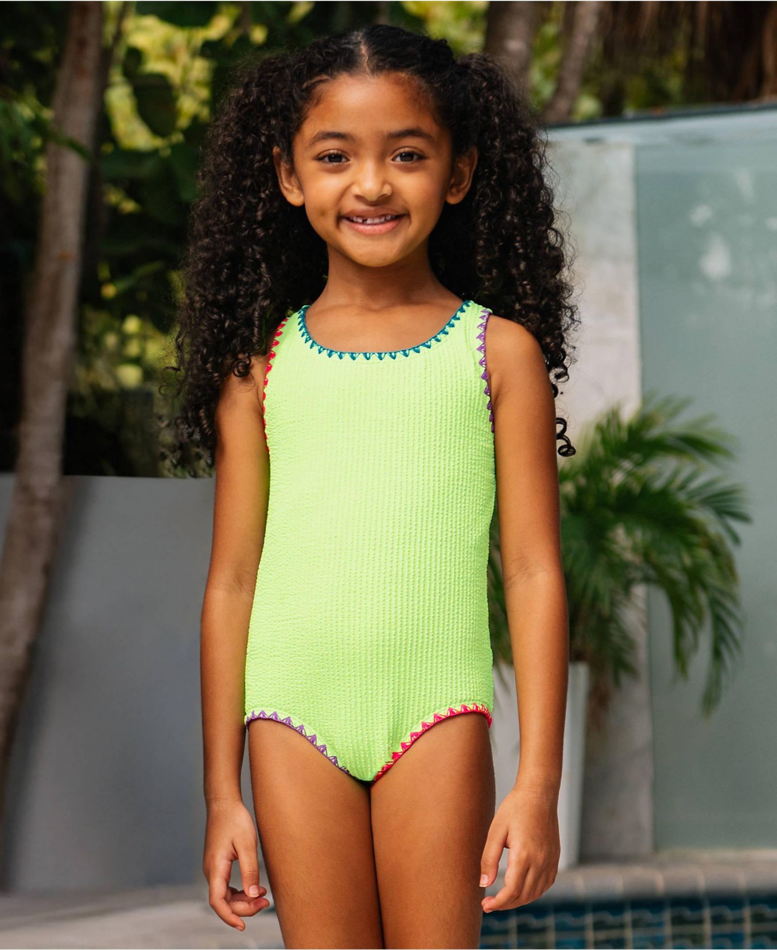 Lands' End Girls Chlorine Resistant Embroidered One Piece Swimsuit