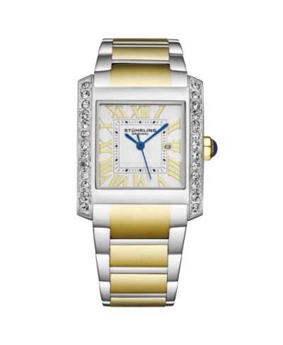 Женские прямоугольные кварцевые часы Stuhrling Elan 4088.3, Two-Tone Stainless Steel Bracelet