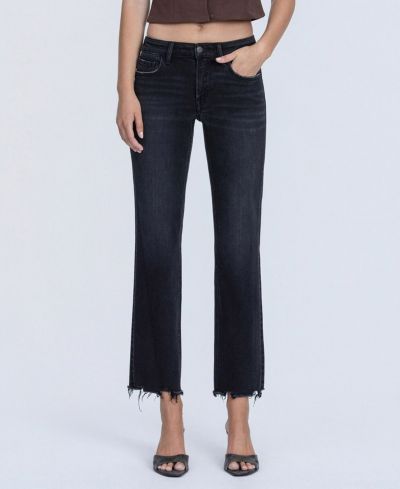 Flying Monkey Women's Mid Rise Raw Hem Ankle Straight Jeans