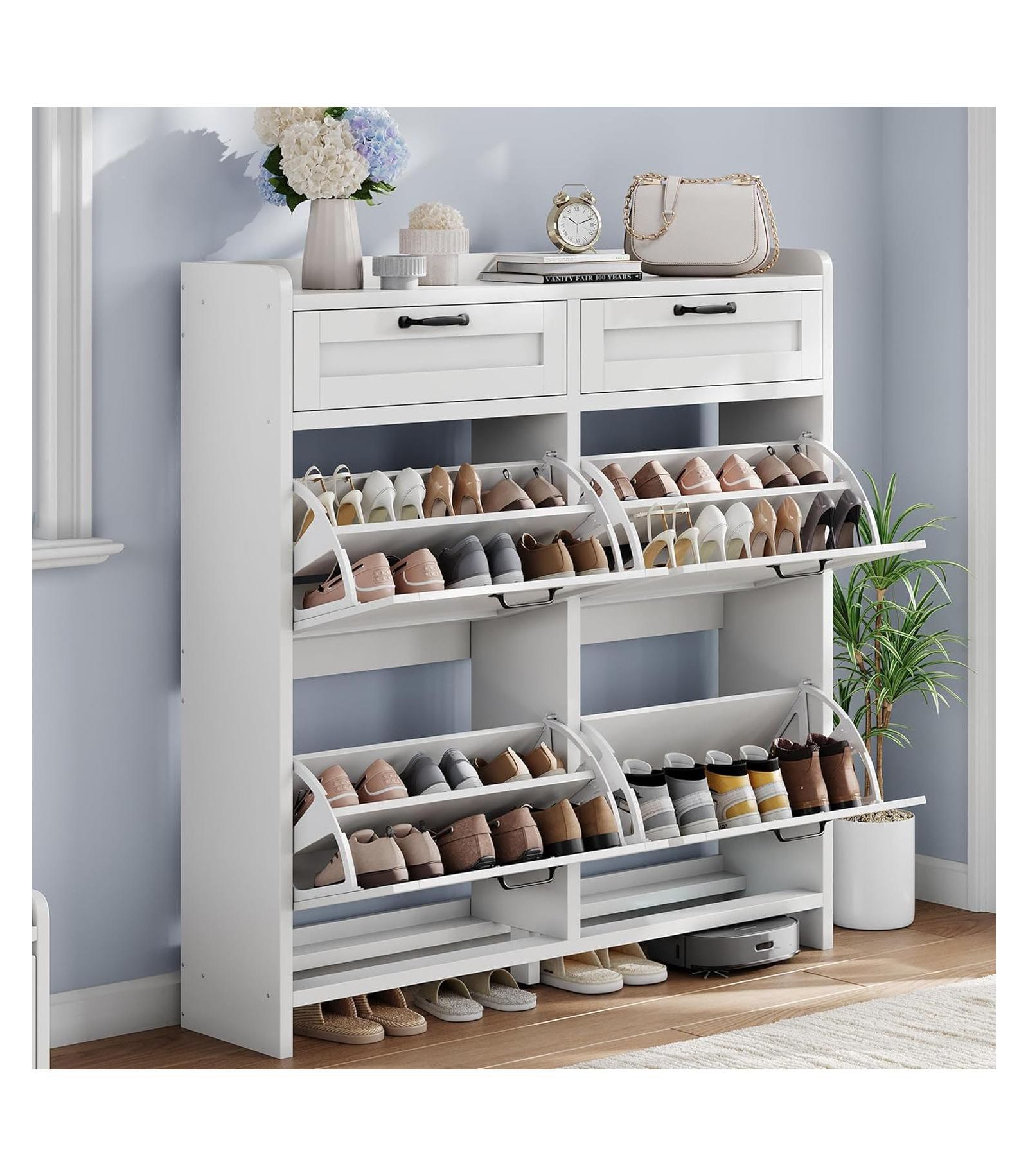 gaomon Shoe Cabinet with 4 Flip Drawers & 2 Top Drawers,Wooden Shoe Organizer with Adjustable Shelves,Freestanding Hidden Shoe Storage