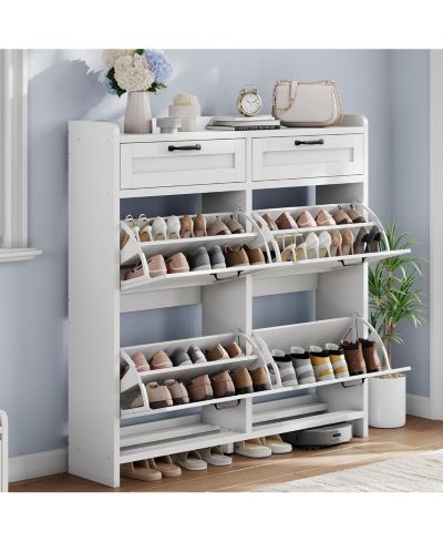 gaomon Shoe Cabinet with 4 Flip Drawers & 2 Top Drawers,Wooden Shoe Organizer with Adjustable Shelves,Freestanding Hidden Shoe Storage