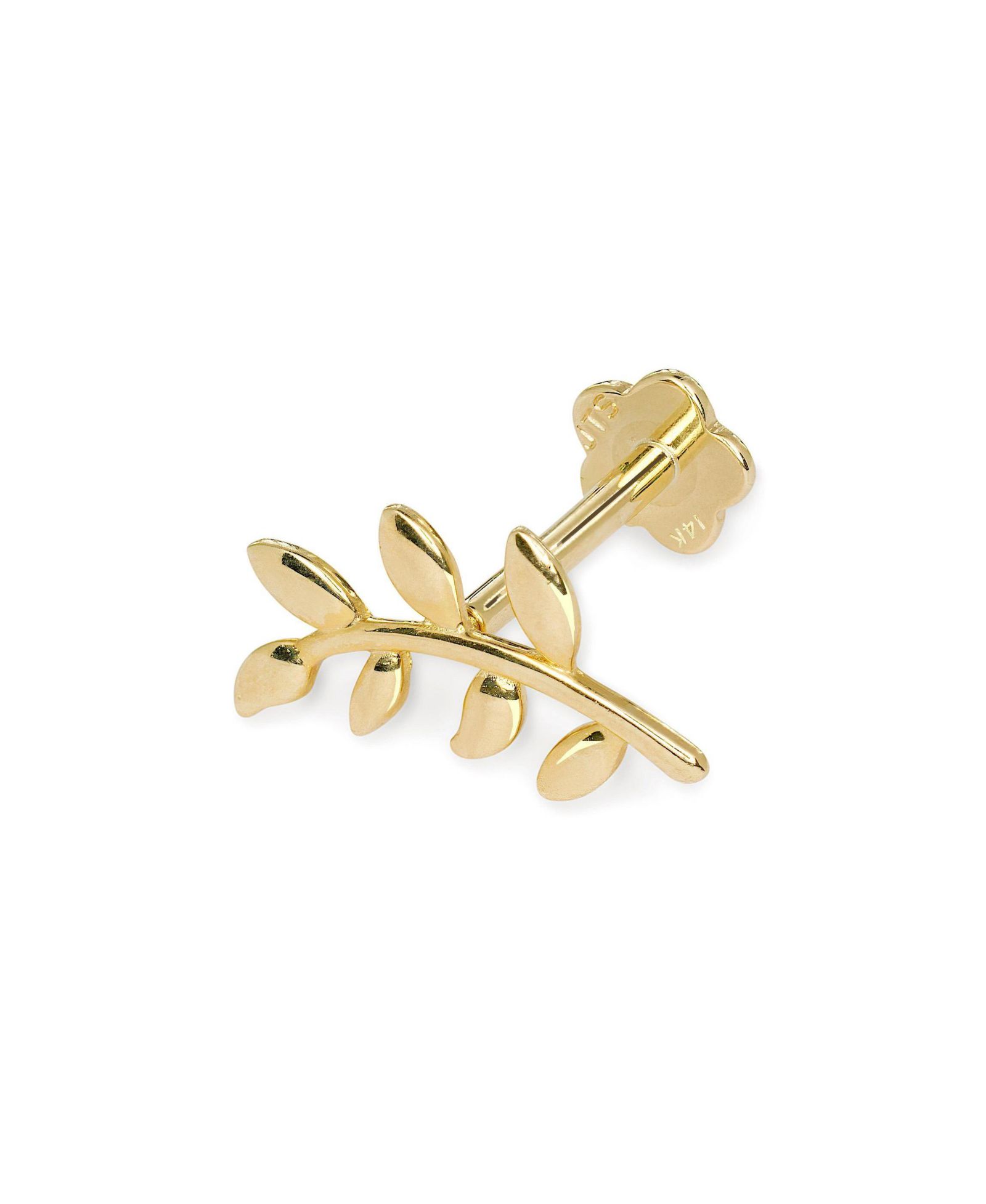 Curata Jewelry Серьга-гвоздик Labret Olive Branch из желтого золота 14k, 18G, 10mm