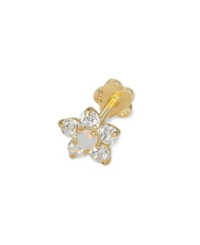 Curata Jewelry Solid 14k Yellow Gold 18G 5mm Cubic Zirconia Opal Flower Labret Cartilage Stud