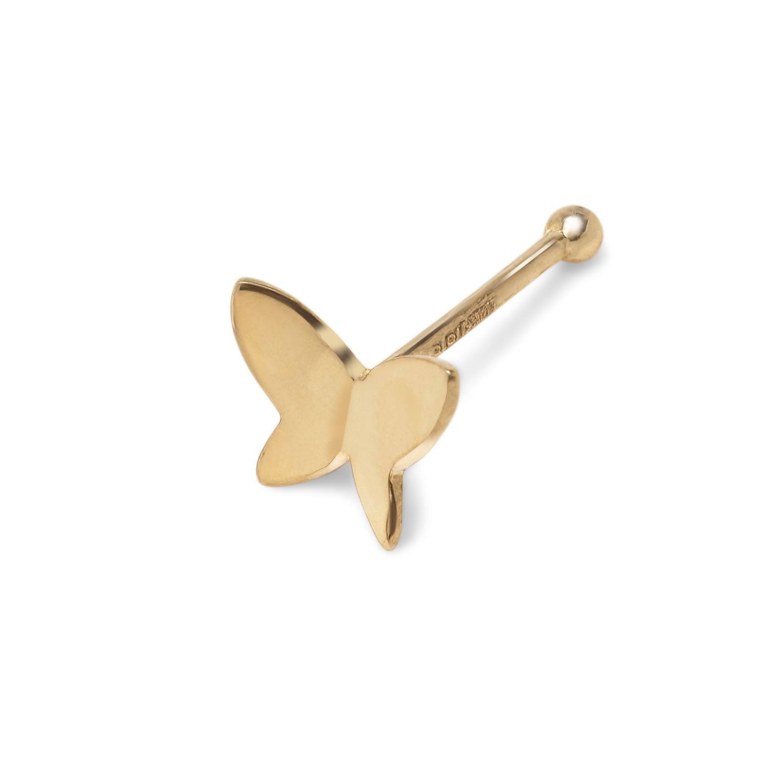 Curata Jewelry Solid 14k Yellow Gold 20G 6mm Fluttering Butterfly Nose Stud Ring