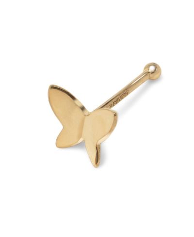 Кольцо-гвоздик для носа Curata Jewelry из золота 14k желтого с бабочкой