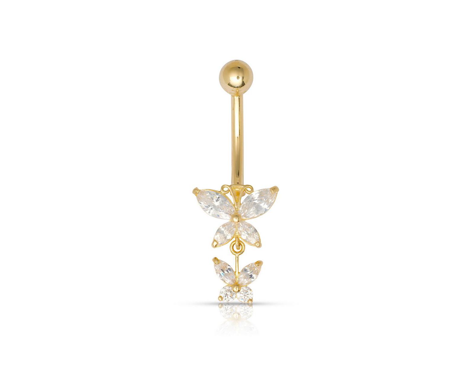 Curata Jewelry Solid Zirconia Butterfly Angel Wings Dangling Belly Ring Body Piercing Ring