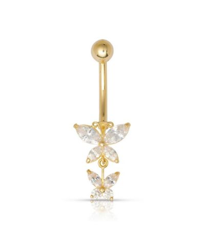 Curata Jewelry Solid Zirconia Butterfly Angel Wings Dangling Belly Ring Body Piercing Ring