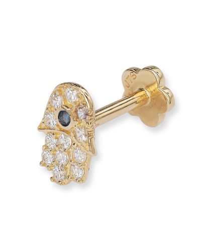 Curata Jewelry Solid 14k Yellow Gold 18G Cubic Zirconia Hamsa Hand of God Labret Cartilage Flat-back Piercing