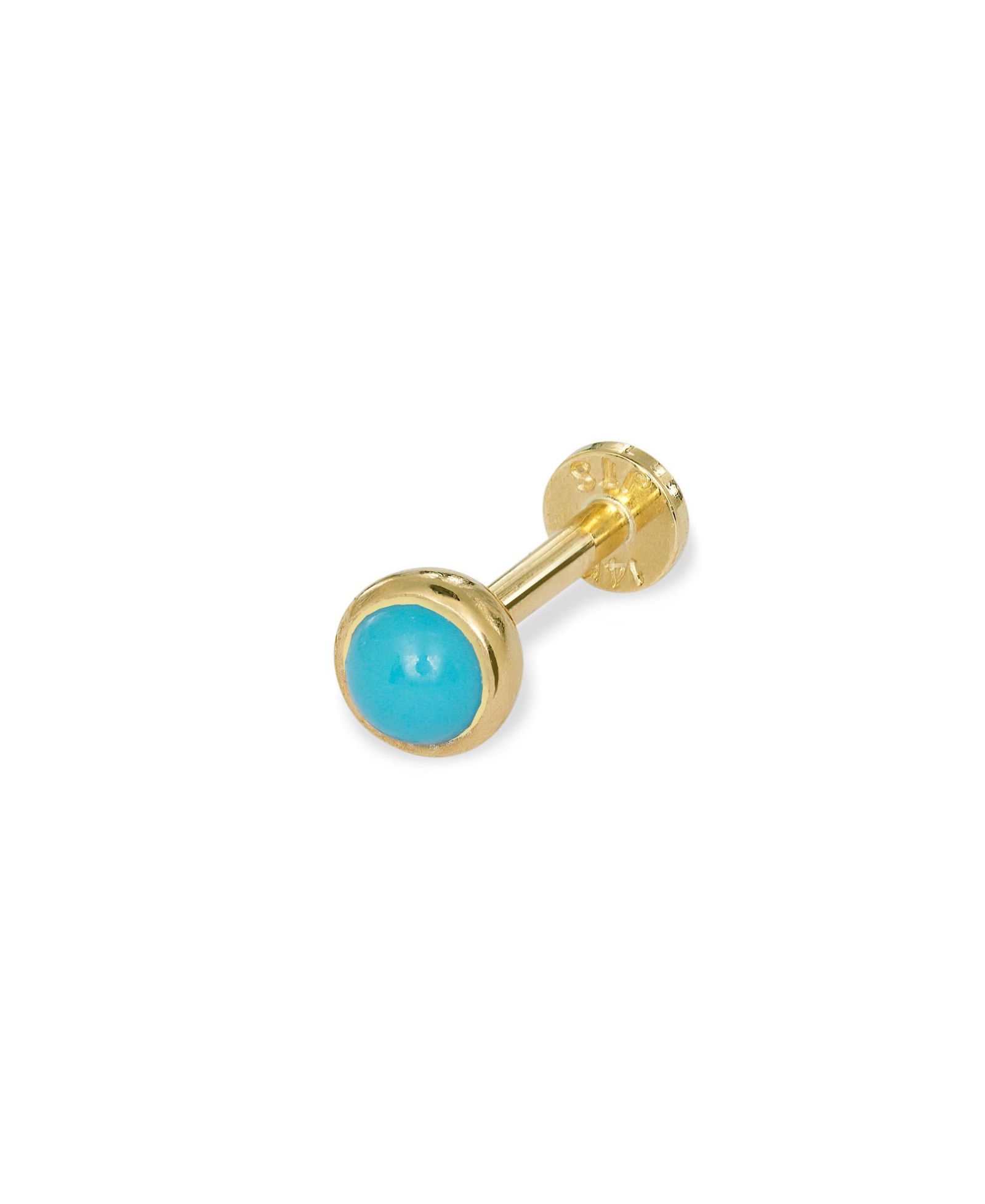 Curata Jewelry Solid 14k Yellow Gold 18G 3mm Simulated Turquoise Labret Cartilage Stud