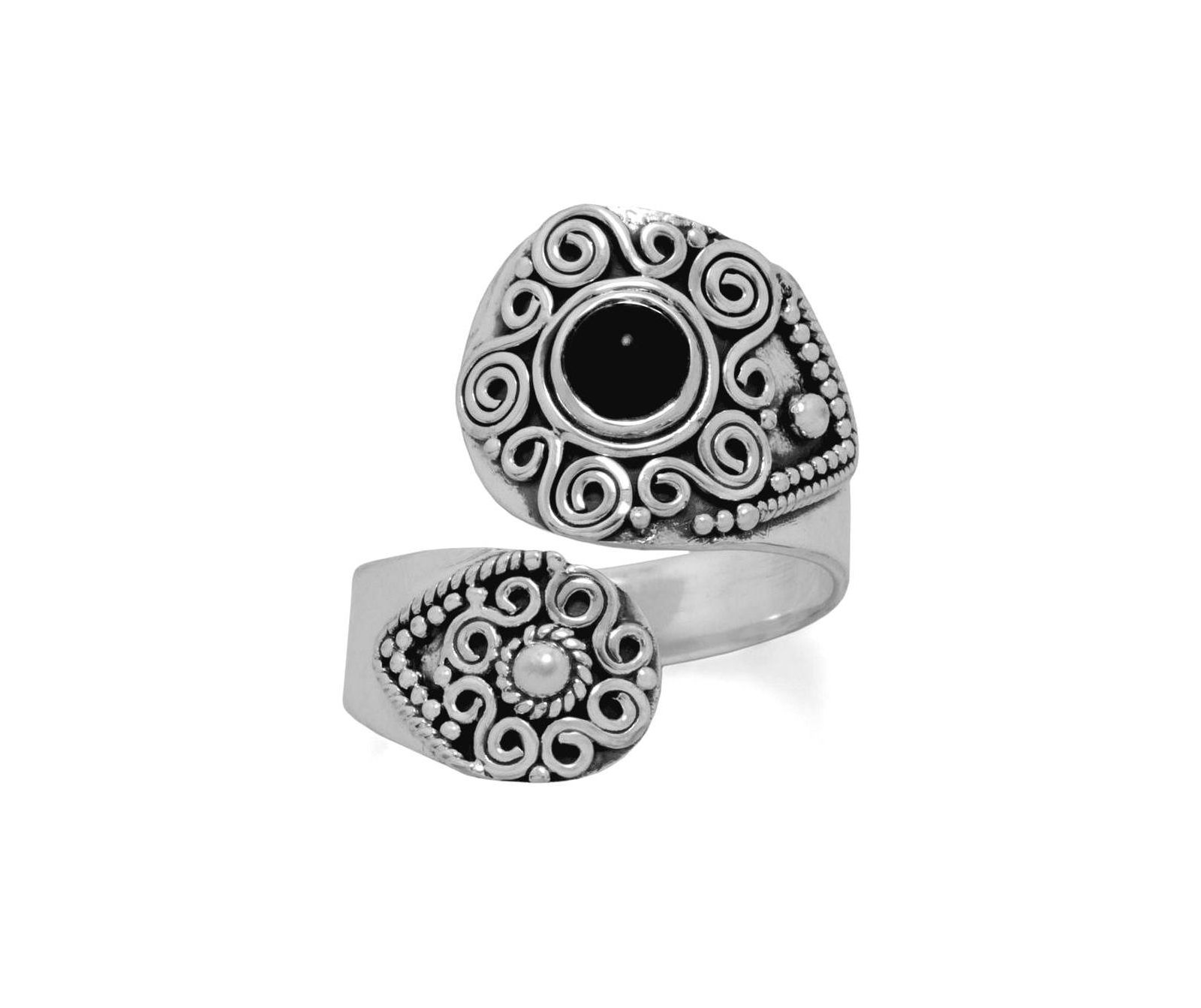 Curata Jewelry Simulated Onyx Sterling Silver Oxidized Black Adjustable Wrap Spoon