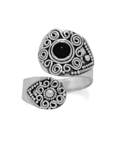 Curata Jewelry Simulated Onyx Sterling Silver Oxidized Black Adjustable Wrap Spoon