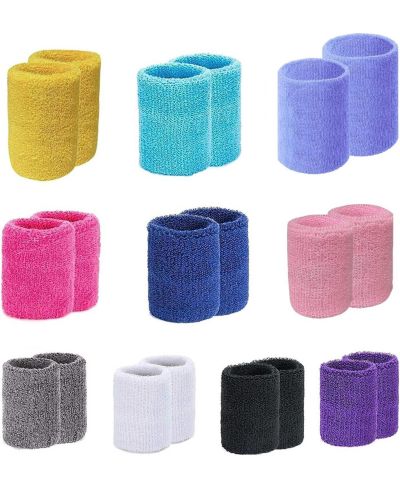 Напульсники Magicorange 10 Pairs Wrist Sweatbands for Men and Women Cotton Terry Cloth Absorbing Wrist Bands for Tennis Basketball Running and Gym Training