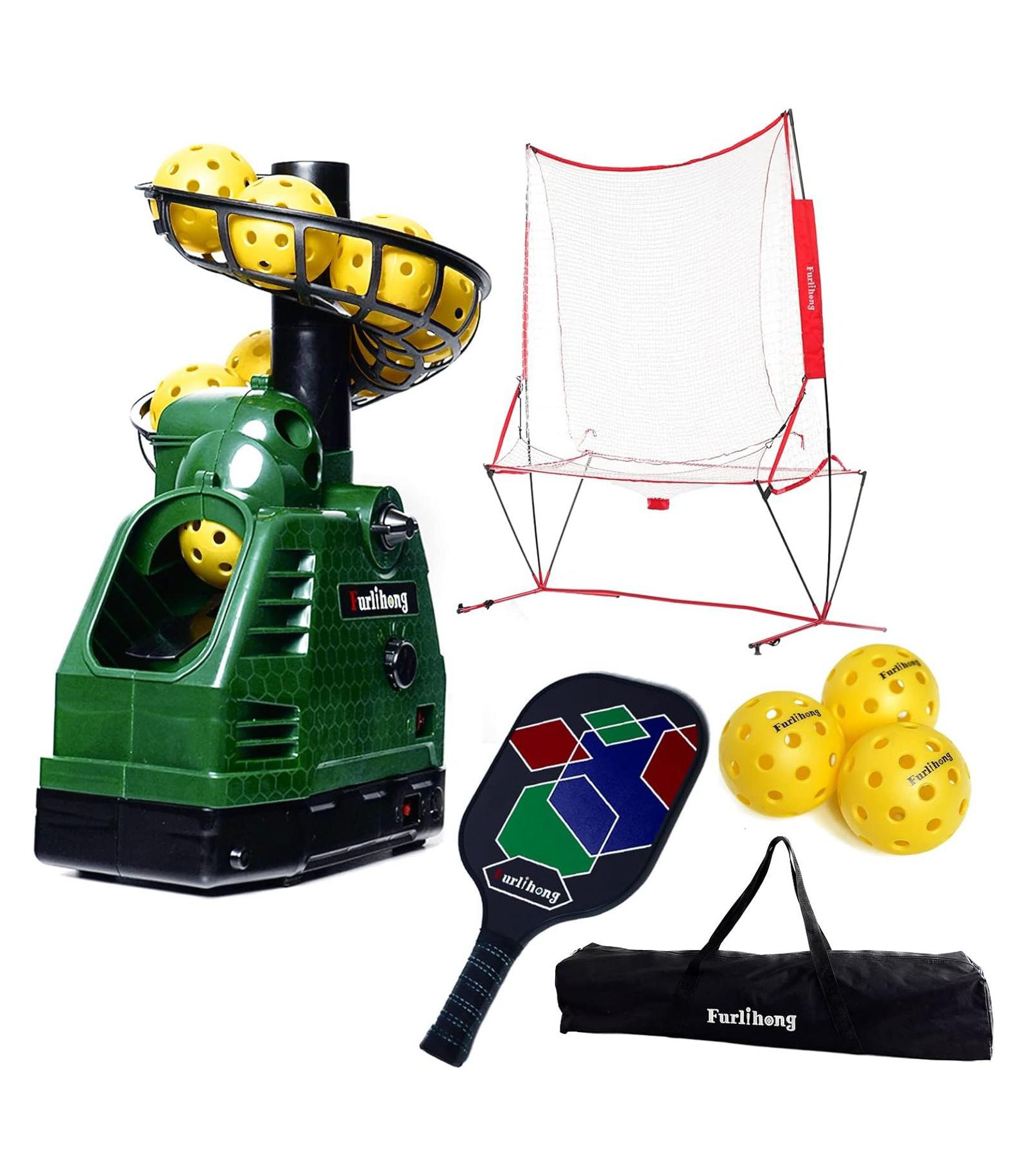 Furlihong Complete Pickleball Starter Kit with Automatic Launch Machine Ball Recycling Net Paddle