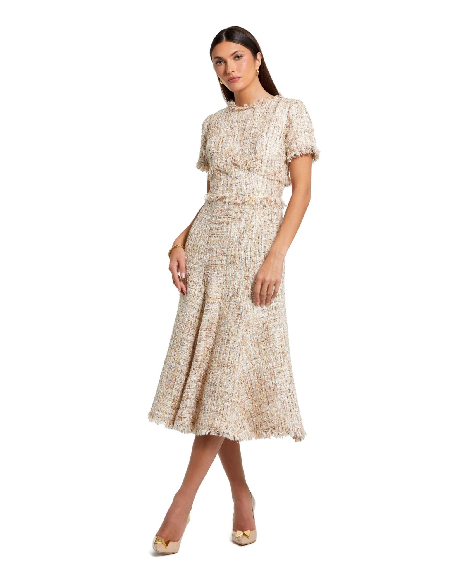 Женское миди-платье Mac Duggal Petite Boucle Short Sleeve A Line