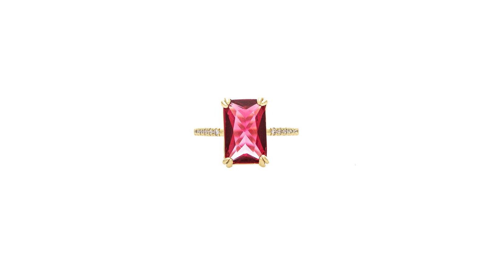 Кольцо с одиночным бриллиантом Rubelite CZ Solitaire с паве-оправой