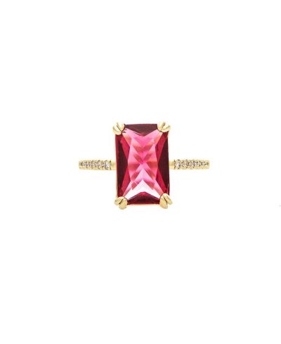 Кольцо с одиночным бриллиантом Rubelite CZ Solitaire с паве-оправой