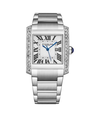 Stuhrling Elan 4088.1 женские прямоугольные кварцевые часы, серебристый браслет из нержавеющей стали, римские цифры и дата