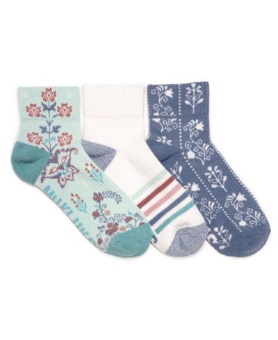 MUK LUKS Women's Cotton Compression Mini Crew Ankle Socks, 3 Pair Pack