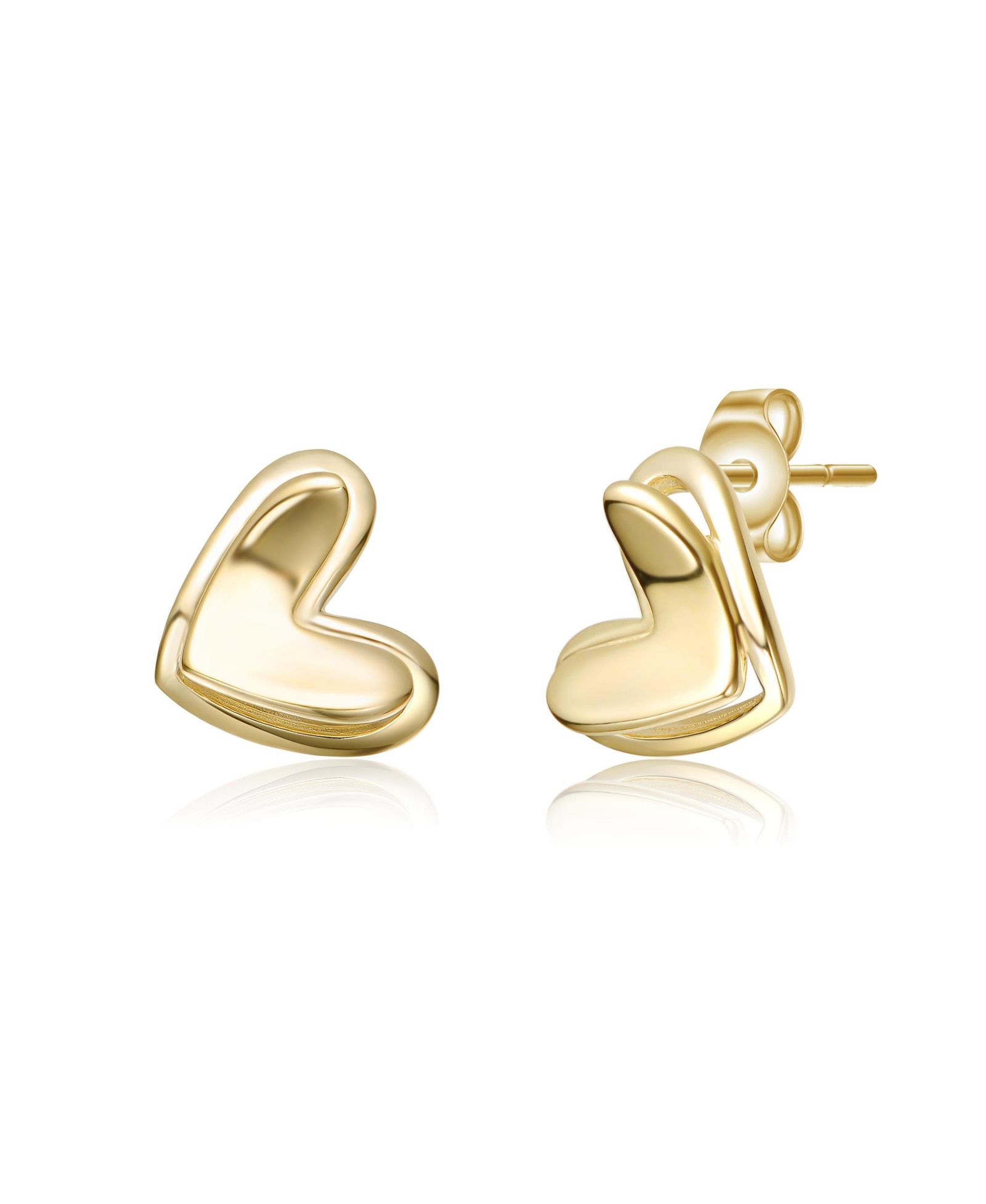 Rachel Glauber 14K Gold Plated Interlocking Double Heart Stud Earrings